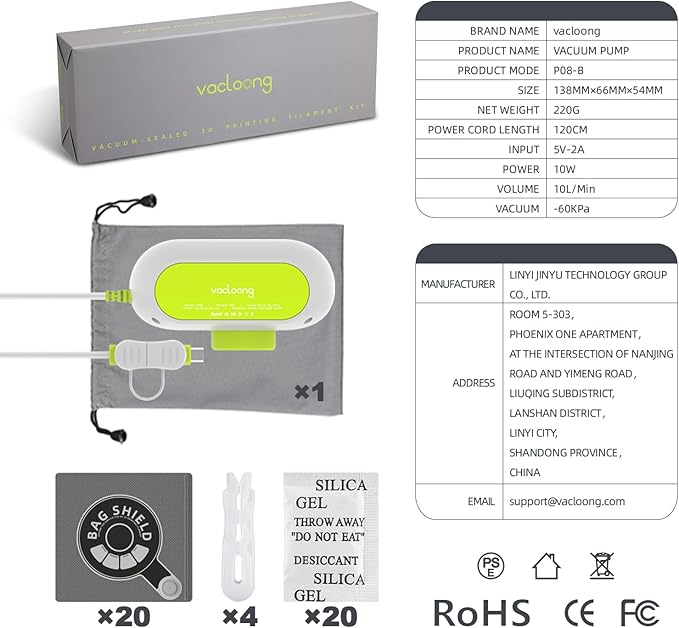 Vacuum-Sealed 3D Printing Filament Kit, 20 Packs Lightproof Storage Bags with Vacuum Pump, Moisture-Proof Bags, Sorting & Storage of PA/DP/PC/PLA/ABS/TPU/ASA/PETG with Desiccant - Image 7