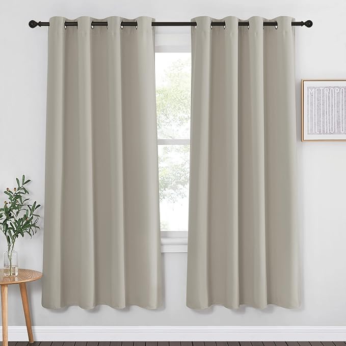 NICETOWN Room Darkening Bedroom Curtain 72 inches Long - Grommet Sound Reducing Window Treatment Privacy Thermal Curtain & Drape Light Blocking for Living Room (Natural, 1 Panel, W52 x L72) by NICETOWN
