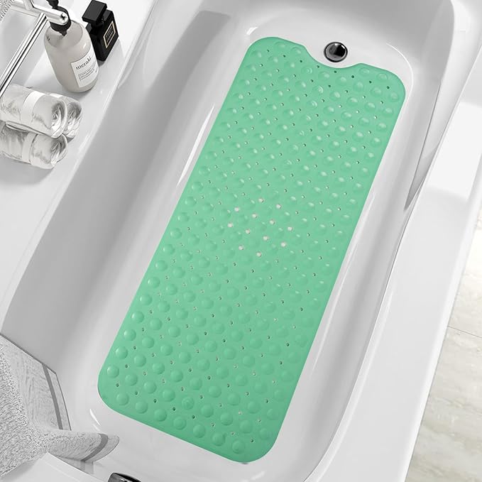 ZHICHENG Bath Tub and Shower Mats, Non-Slip 39 x 16 Inch Extra Long Bath Mat, Machine Washable Bathtub Mat with Drain Holes, Suction Cups for Bathroom (Green) by Unknown