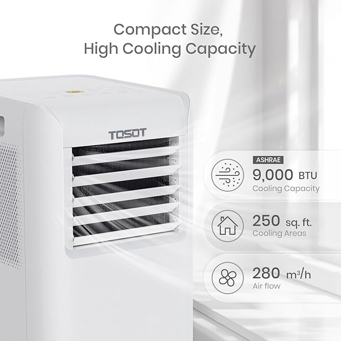 TOSOT 9,000 BTU Air Conditioner Easier to Install, Quiet and 3-in-1 Portable AC, Dehumidifier, Fan for Rooms up to 250 Sq Ft, Aovia Series, White - Image 2