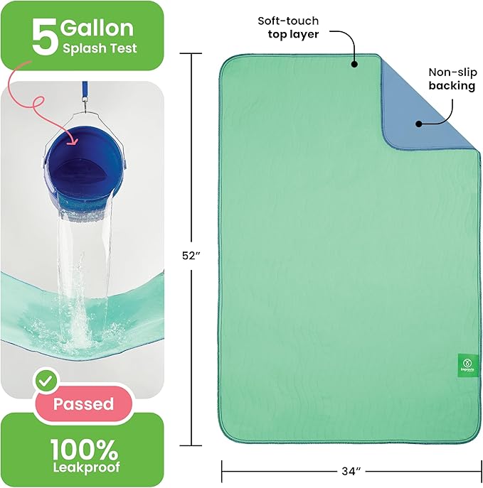 IMPROVIA® Washable Underpads, 34" x 52" (1 Pack) - Heavy Absorbency Reusable Incontinence Pads for Kids, Adults, Elderly, and Pets - Waterproof Protective Pad for Bed, Couch, Sofa, Furniture, Floor - Image 3