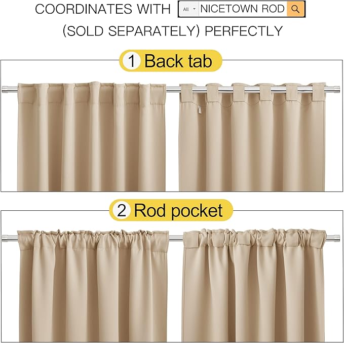 NICETOWN Window Treatment Curtains Room Darkening Drapes - (Biscotti Beige Color) 52 Width x 54 Drop Each Panel, 2 Panels Set, Curtains and Draperies for Kitchen - Image 3