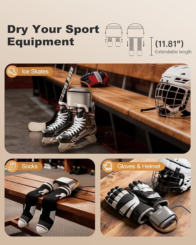SOTHING Boot Dryer, Portable Shoe Dryer for Sneakers, Ozone Deodorizer, Retractable Hoses, 95W Rapid Drying, 3 Heat Levels, LED Touch Panel, 1–9H Timer, for Work Boots, Soccer Cleats, Gloves - Image 5