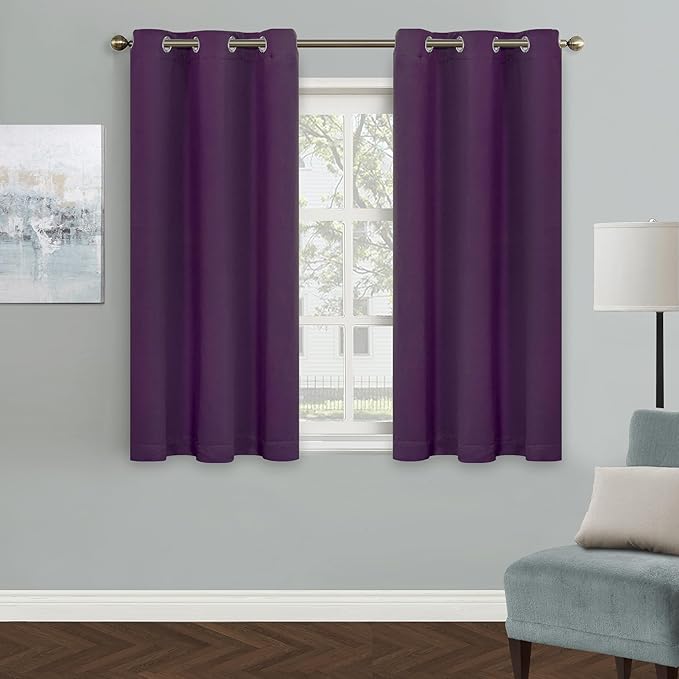 MYSKY HOME Blackout Curtain for Bedroom, Purple Curtains 54 Inch Long Small Window Curtains Grommet Room Darkening Curtain, Thermal Insulated Curtain, 1 Curtain Panel, 42 x 54 Inch, Purple by MYSKYHOME