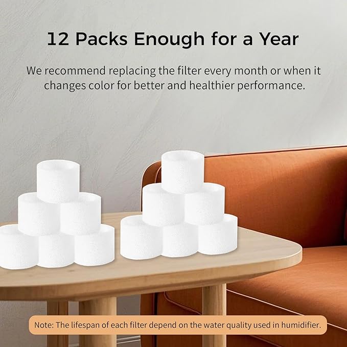 Boxing 12-Pack Top Fill Humidifier Replacement Filters, Capture Particles, Improve Humidification Efficiency, Prevent Leaking Caused by Impurities, Extend Lifespan of Humidifier HU-802, HU-602 - Image 5