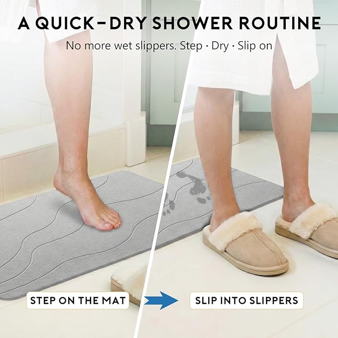Stone Bath Mat for Shower Exit, Quick-Dry Diatomaceous Earth, New Apartment Essential & Housewarming Gift, 23.5" x 15.5" Light Gray-Wave - Image 4