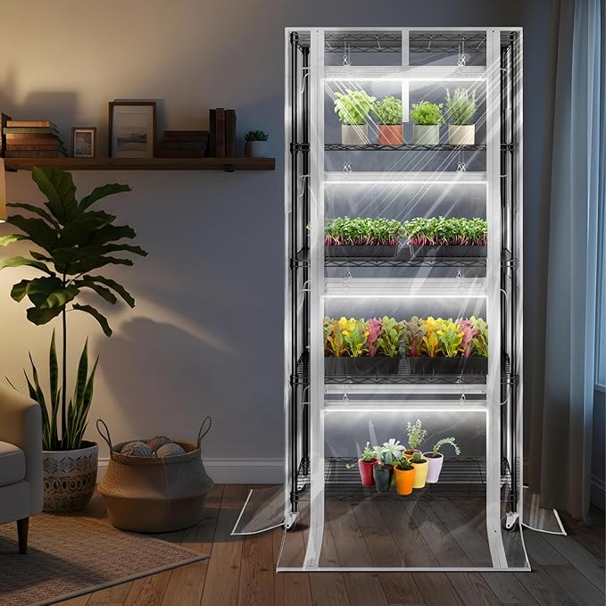 SOLIGT Indoor Greenhouse with Grow Lights - 5 Tier Plant Shelf & 8 x 2FT 6000K Full Spectrum Lights, Thick PVC Cover, Mesh Ventilation, Mini Small Greenhouse Cabinet for Seed Starting Seedlings Growth - Image 7