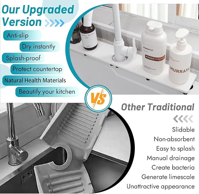 Fast Drying Faucet Mat for Kitchen Sink, Water Absorbent Diatomite Stone Sink Tray with Raised Feet, Kitchen Sink Splash Guard, Prevents Moisture Buildup, Durable Protector for Bathroom Counter - Image 5