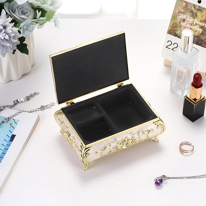 Hipiwe Metal Jewelry Organizer Box Antique Decorative Treasure Chest Keepsake Storage Case for Rings Earrings Holder Gift for Women, Medium - Image 6