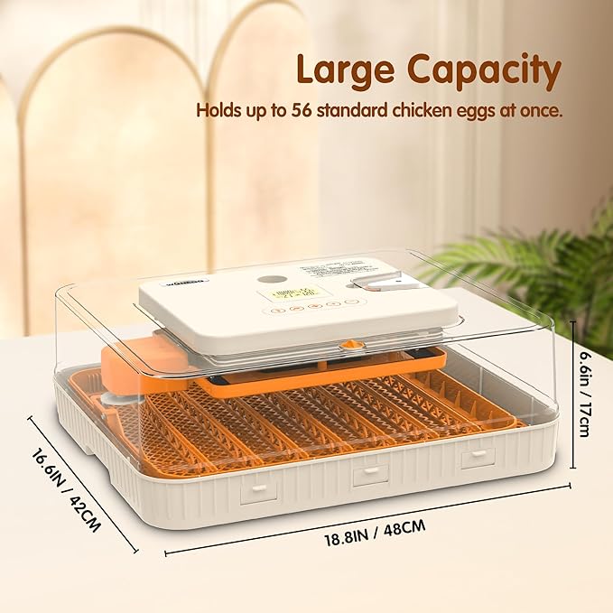 Incubator for Hatching Eggs, 56 Eggs Incubator with Automatic Egg Turning, Temperature & Humidity Control, LED Egg Candler, Incubation Days Display, for Chicken, Duck, Goose, Quail, Parrot Bird Eggs - Image 8