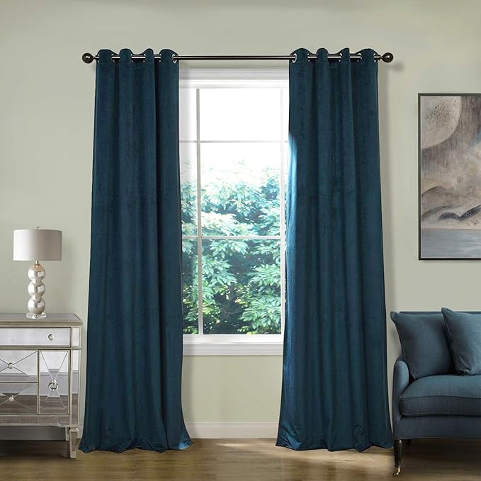 ChadMade Blackout Lined Premium Velvet Curtain Midnight Blue 84Wx72L Inch (1 Panel), Eyelet Grommet for Livingroom Bedroom Theater Studio, Leon Collection by ChadMade