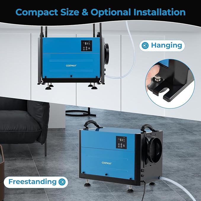 COSTWAY 124 PPD Commercial Dehumidifier, 1300 Sq.Ft Crawl Space Dehumidifier with 9.8 FT Drain Hose & Wired Remote Control Panel, Ideal for Basement, Warehouse, Job Site (Blue) - Image 4