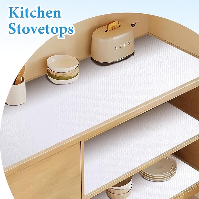 Shelf Liners for Kitchen Cabinets 17in x 20FT Non Adhesive Drawer Liner White Thickened Shelf Liner Paper Strong Non-Slip Easy to Clean for Tool Box Refrigerator with Knife and Tape Measure - Image 7