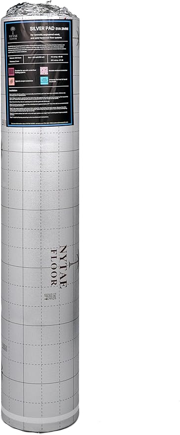 Silver Pad 200, EVA 2mm Underlayment with Silver Film – Sound Reduction, Cold Block, Moisture Barrier for Laminate, Engineered Wood & Vinyl Flooring (No Attached Pad), 200 Sqft Roll, by Unknown