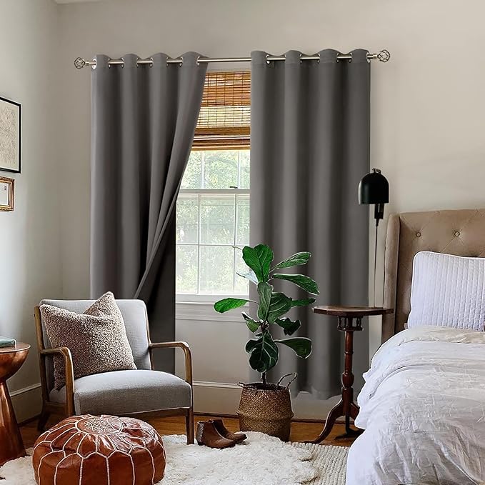 BGment Grey Blackout Curtains for Bedroom Window 84 Inch Length 2 Panels Set, 100% Light Blocking Thermal Insulated Grommet Drapes for Living Room Darkening with Black Liner, 52 Inch Wide Each - Image 2