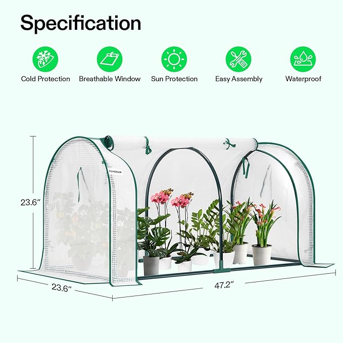 VIVOSUN Portable Mini Greenhouse 47x23x23-Inch Tunnels, PE Cover with Roll-up Zipper Door, for Indoor Outdoor or Garden Plant Growing, White - Image 2