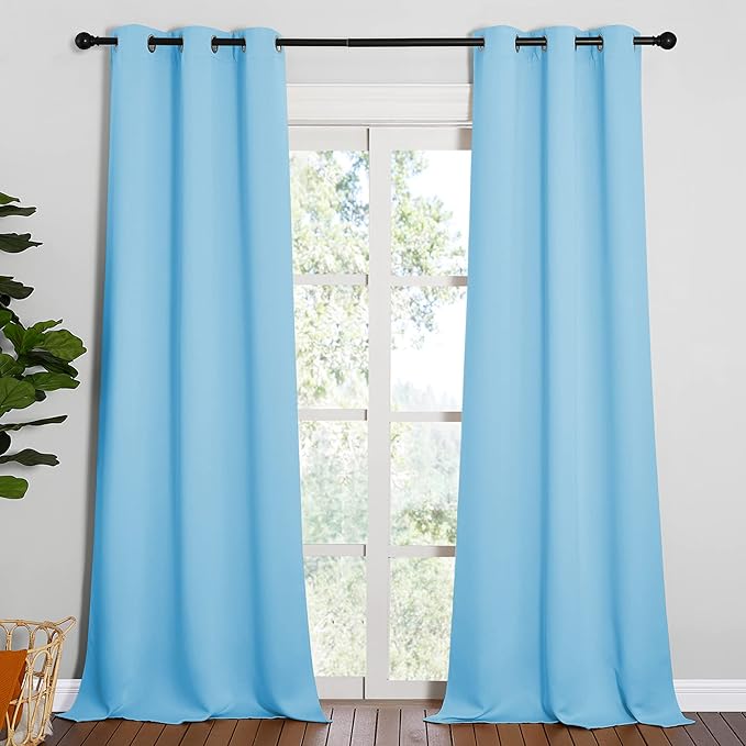 NICETOWN Blue Room Darkening Panels - Nursery & Infant Care Drapes, Extra Long 95 inches Length Curtains for Patio Door/Dining Room (2 Pieces, 42 inches Wide) by NICETOWN