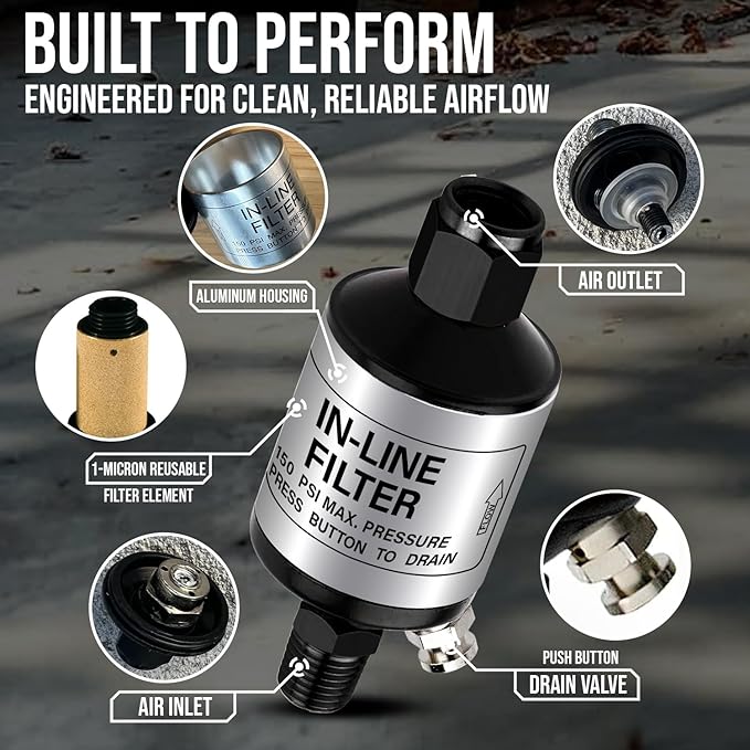 LE LEMATEC Air Compressor Water Separator - 1/4 NPT Inline Moisture Trap, Air Dryer for Pneumatic Tools, HVLP Spray Paint Gun & Airbrush with Easy Drain Valve, AI303 (Pack of 2) - Image 2