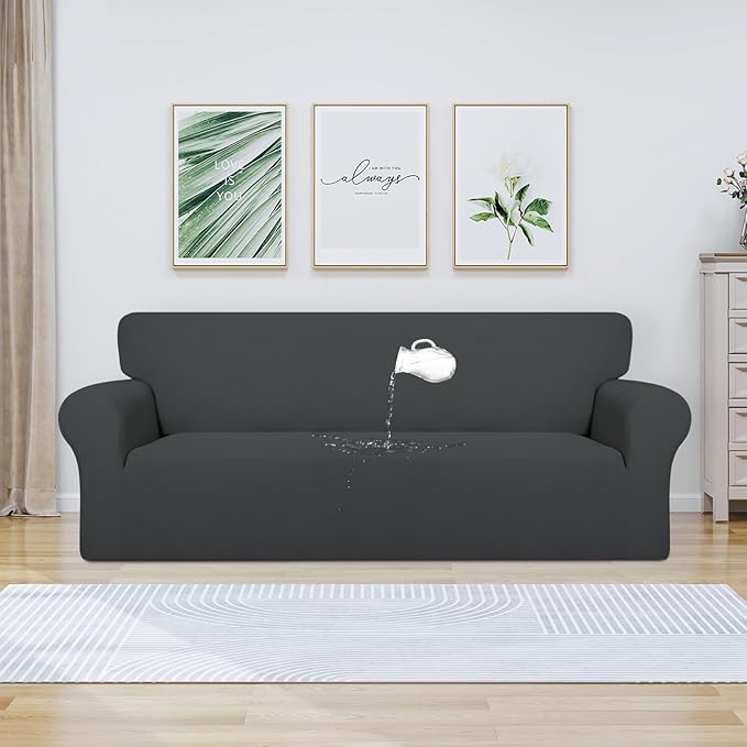 PureFit 100% Dual Waterproof Couch Cover Slipcovers for Couches and Sofas - Stretch Non Slip Fleece Sofa Covers Washable, Leakproof Furniture Protector for Kids, Pets, Dog (Oversized Sofa, Dark Gray) - Image 2