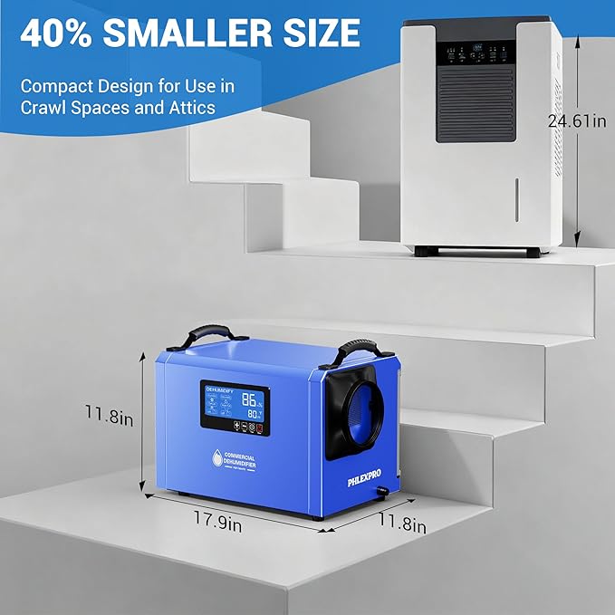 145 Pint Commercial Dehumidifier with Drain Hose for Crawl Spaces, Basements, Industry Water Damage Unit Restoration for up to 6000 Sq.Ft, Auto Defrost, Memory Starting, Blue(Gift Directional Wheels) - Image 8