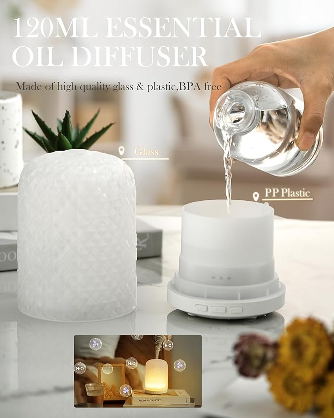 Essential Oil Diffuser – 2.4MHz Ultrasonic Aromatherapy Diffuser, Health Night Light, Timer & Auto Shut-Off, BPA-Free, 120ml Glass Oil Diffuser for Home, Office, Spa, Yoga - Image 7