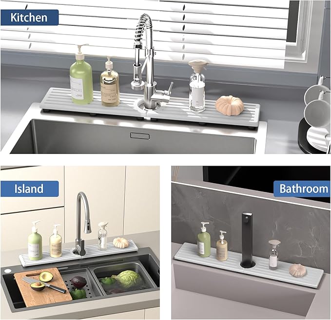 Stone Faucet Mat for Kitchen Sink, Water Absorbing Sink Water Splash Guard, Fast-Drying Kitchen Sink Faucet Mat, Durable Protector and Stone Drying Mat for Kitchen Counter Bathroom Sink - Image 6