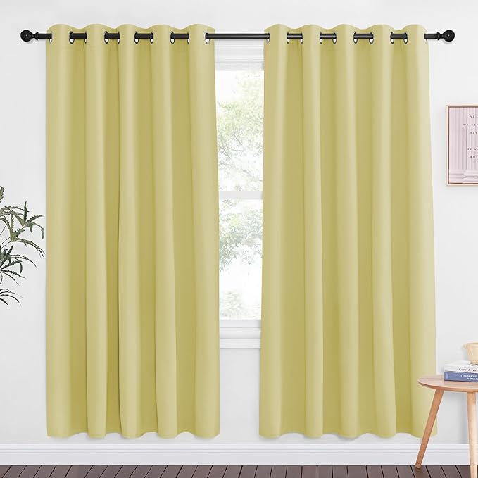 NICETOWN Paler Yellow Blackout Curtains for Bedroom 72 Inches Long, Thermal Insulated Room Darkening Grommet Window Curtains for Living Room Nursery, 66 inch x 72 inche, 1 Panel by NICETOWN