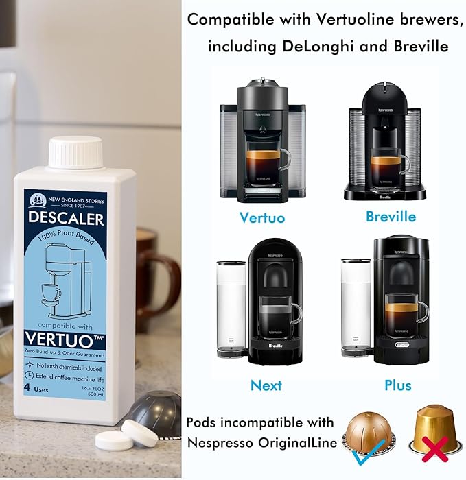 (12 Months Supply) Descaling Kit Compatible with Nespresso Vertuo, Odorless Coffee Brewer Machine Descaler Set, Liquid Descaling Solution for Nespresso, Includes Reusable Pod and 12 Cleaning Tablets - Image 4