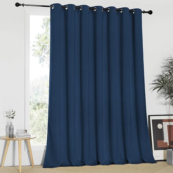 NICETOWN Blackout Patio Curtains 100 x 95 Inches Long for Sliding Door Extral Wide Blackout Curtain Panels Thermal Insulated Room Divider - Grommet Top, 100" W x 95" L, 1 Panel, Moroccan Blue by NICETOWN