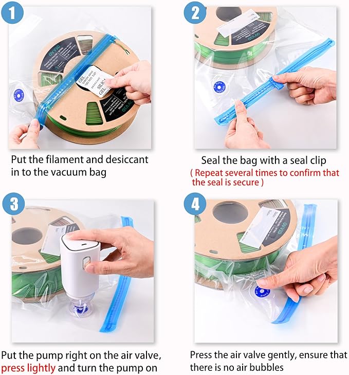 OVV3D Filament Storage Bags 30pcs, Plus Size 32X34cm 3D Printer Filament Storage Bags Vacuum Sealed Kit with 30 Desiccants, Auto Pump,Perfect for 3D Filament Storage or Using After Filament Dryer Box - Image 6
