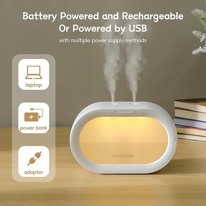 Small Dual Cool Mist Humidifiers for bedroom,500ml Mini Plant Humidifier indoor, Rechargeable Battery Powered Portable Desk Baby Humidifiers for Kids Room Home Baby Nursery, Office - Image 3