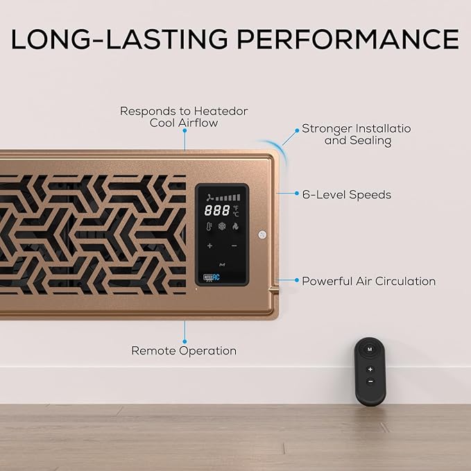 4"x10" Register Booster Fan with Remote Control and Thermostat - Energy Efficient HVAC Vent Booster Fan for Enhanced Home Airflow, Dimmable Display & Easy Installation-Airvent T4-10S - Image 3