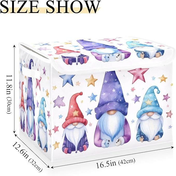 xigua Cute Gnomes Storage Bins with Lids and Carrying Handle,Foldable Storage Boxes Organizer Containers Baskets Cube with Cover for Home Bedroom Closet Office - Image 3