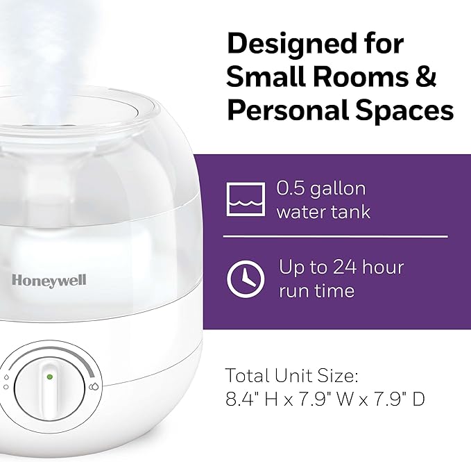 Honeywell Mini Cool Mist humidifier, Easy to Fill and Clean, humidifier for small Bedroom, Kids Rooms, or office. Ultra Quiet Operation and Auto Shut-Off - White, HUL525W - Image 6