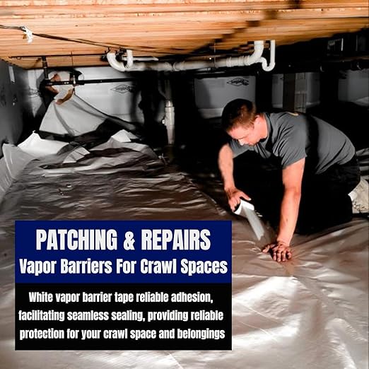 Vapor Barrier Tape, 3" Wide x 180' Long, 6 Roll, Polyethylene Tape, for Moisture Barriers and Crawl Spaces, Waterproof Seal and Seam Tape for Underlayment, Insulation and Plastic Liners - Image 8