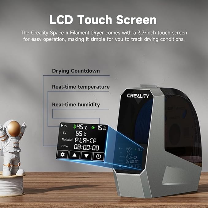 Creality Space PI Filament Dryer Box, 3D Printing Filament Storage with Built-in Fan, 3.7” Touch Screen, 360℃ PTC Heating, Upgrade Dehydrator Storage Box for 1.75/2.85mm PLA/PETG/ABS/Nylon - Image 4