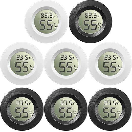 Weewooday 8 Pcs Mini Hygrometer Thermometer Round Digital Humidity Gauge Monitor Electronic Humidity Temperature Meter LCD Display Indoor Outdoor Hygrometer Thermometer for Home Kitchen (Black,White) by Weewooday