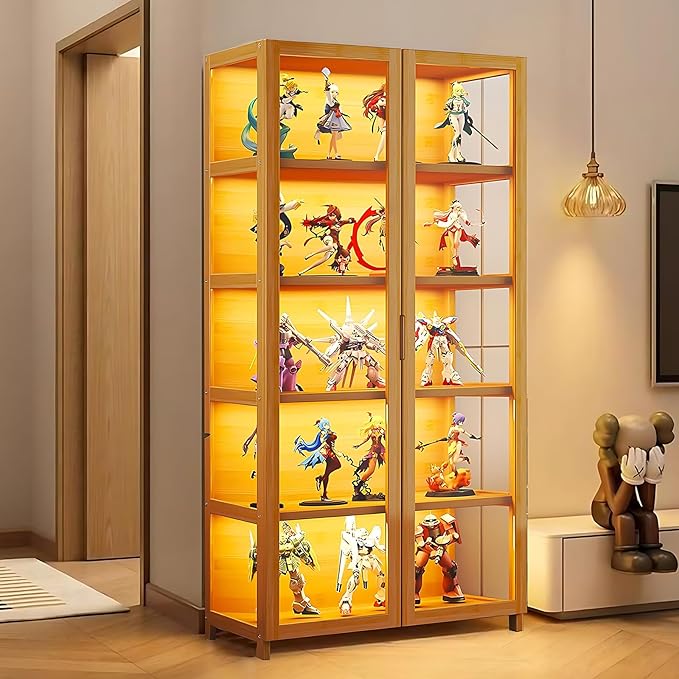 Display Cabinet with Acrylic Glass Doors, Tall Storage Cabinet with Adjustable Shelves, 5 Tier Curio Cabinet&Bookcase for Collectibles, Toys, Books, for Kids Playroom, Bedroom, Study Room by JOIHGA