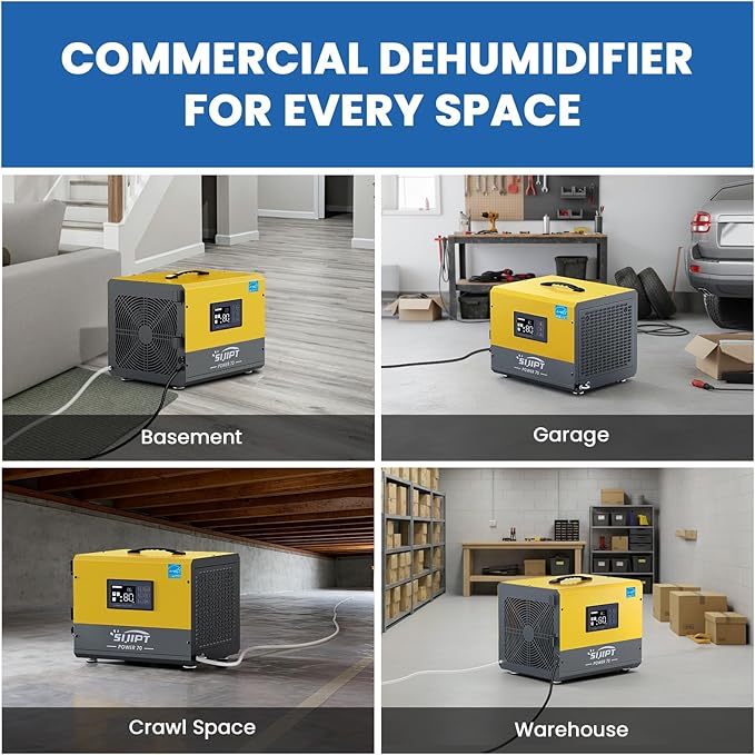 70 Pint Crawl Space Dehumidifier with Energy Star & Pump & Drain Hose for Basement, Commercial, Whole House, Industrial, Water Damage Restoration, Spaces Up to 2000 Sq Ft, Auto Defrost,Memory Restart - Image 7