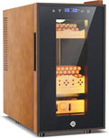 Electric Cooler Cabinet 25L with Temperature and Humidity Control, Leather Finish, Spanish Cedar Wood Shelves and Safety Lock (200 Counts Capacity), Gift for Men by FoMup