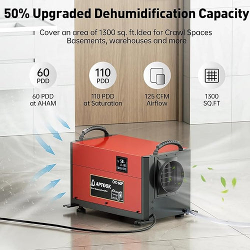110 Pints Commercial Dehumidifiers for Crawl Spaces & Basement,Under House,Warehouse & Job Sites, Crawl Space Dehumidifier with Drain Hose, Remote Control, Auto Defrost, Humidity Control, CSA Listed - Image 2