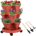 GameXcel Vertical Planter 3 Tier Stackable Planters Garden Planters Strawberry Herb Flower and Vegetable Planter Indoor Outdoor Gardening Pots with Removable Wheels and Tools by GameXcel