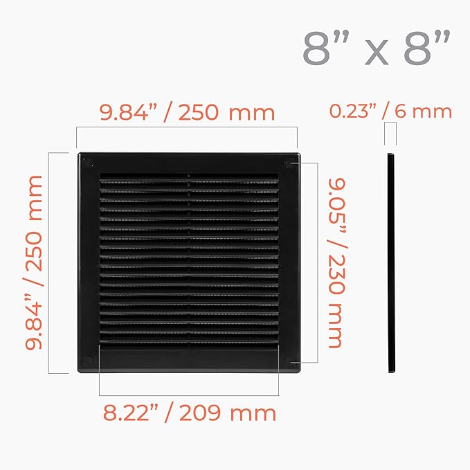 5-Pack 10" x 10" (Outer Size) Square Air Vent Cover – Black Plastic Vent Deflector - Screen Mesh, Surface Mount Wall Ceiling – Cold Air Return Soffit Air Vent Cover - Register Indoor Outdoor - Image 4