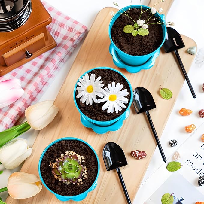 20 Pcs Nursery Pots with Humidity Dome, Cupcake Plant Nursery Pots with Bring A Plate and Shovel, Planting Cups for Seeds for Indoor Gardening and Plant Propagation(Blue) - Image 2