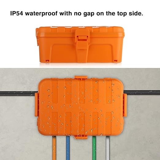 Flemoon Large Outdoor Electrical Box, IP54 Waterproof Outdoor Extension Cord Cover Weatherproof, Protect Outlet, Plug, Socket, Timer, Power Strip, Holiday Light Decoration, Orange - Image 6