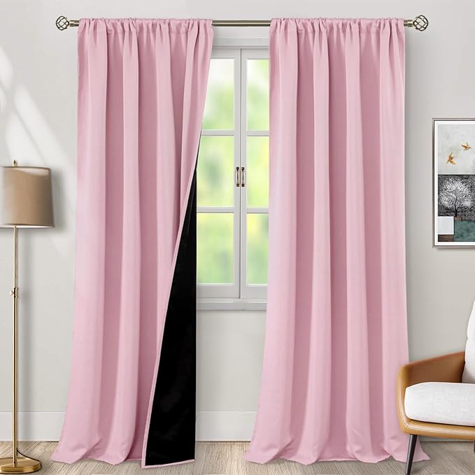 BGment Extra Long Living Room Blackout Curtains 95 Inch Length, Thermal Insulated Room Darkening Soundproof Kids Full Room Darkening Girls Baby Curtains for Bedroom, Each Panel 52 Inch Wide, Pink by BGment