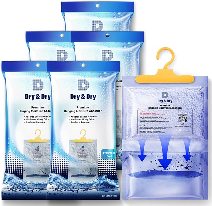 Dry & Dry 5 Packs [Net 14.1 Oz/Pack] Moisture Absorbers for Home, Basement & Bedroom - Small Dehumidifiers by DryDry