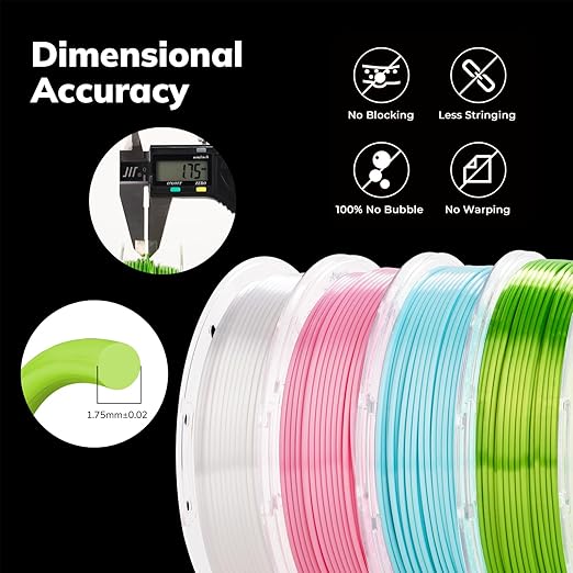 AMOLEN PLA 3D Printer Filament,PLA Filament 1.75mm,Silk Filament Bundle,White,Sakura Pink,Neon Green,Baby Blue, 3D Printing Filament Bundle, 200gX 4 Spools - Image 2