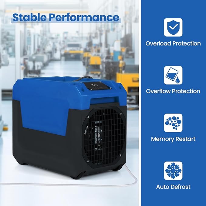 COSTWAY 140 Pints Commercial Dehumidifier with Pump, Portable Industrial Dehumidifier with Drain Hose for Basements, Job Sites, Water Damage Restoration (Blue) - Image 5