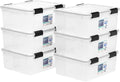 IRIS USA 30.6 Quart WEATHERPRO Plastic Storage Box with Durable Lid and Seal and Secure Latching Buckles, 6 Pack, Weathertight, Keep Pest Dust and Moisture Out, for Oversized Bulky Items, Clear/Black by IRISUSA